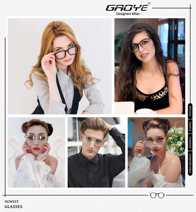 Gaoye 4-Pack Blue Light Glasses, Anti UV Ray/Glare Lens Fashion Fake Frames Computer Gaming Glasses for Women Men A4 Matte Black+leopard+transparent+green clear