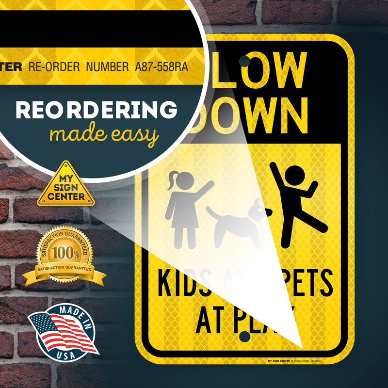 Slow Down Kids at Play Sign , Large 12” x 18” 3M Reflective (EGP) Aluminum, Easy Mounting, Rust-Free/Fade Resistance, Indoor/Outdoor, USA Made By MY SIGN CENTER