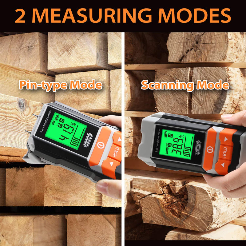 Wood Moisture Meter, 2 in 1 Pin & Pinless Moisture Tester, Dr.meter Digital Dampness Moisture Sensor Detector for Wood Firewood Drywall Paper Floor Woodworking, Water Leak Detector