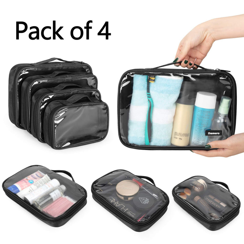 Damero 4pcs Clear Toiletry Bag Packing Cubes, Clear Toiletry Makeup Bag Organizers for Traveling, Business Trip and School, Black