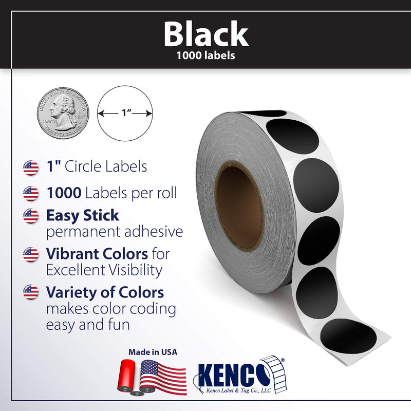 Kenco Color Coding Circle Dot Sticker Labels on a roll (Black, 1 INCH 1000 Stickers) Black