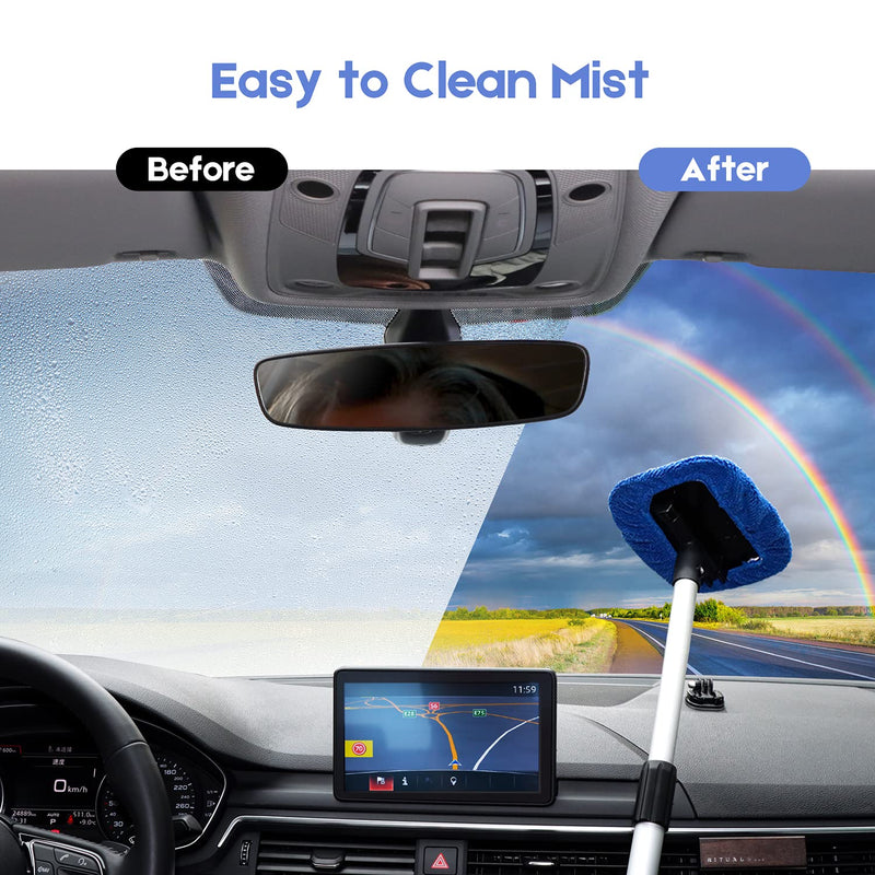 AstroAI Windshield Cleaner, Microfiber car Window Cleaner with 4 Reusable and Washable Microfiber Pads and Extendable Handle Auto Inside Glass Wiper Kit, Blue