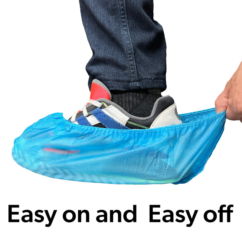 GSD Brand 100 Pack Extra Large Blue Disposable Non-Slip Boot & Shoe Covers. Water Resistant Indoor Use Premium Durable Booties with Non Skid Treads. Fits US Men's Size 14 and Women's 16 Shoe Size