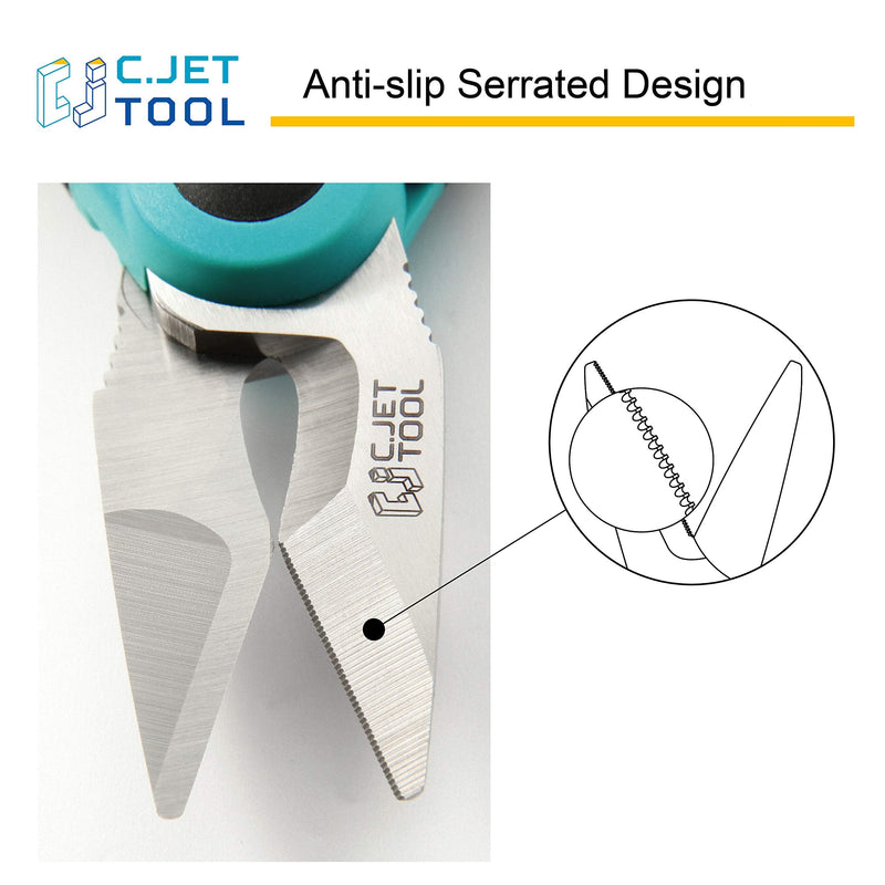 C.JET TOOL 6" Stainless Electrician Scissors Heavy Duty Professional for Aluminium Copper Soft Cable (Turquoise) Turquoise