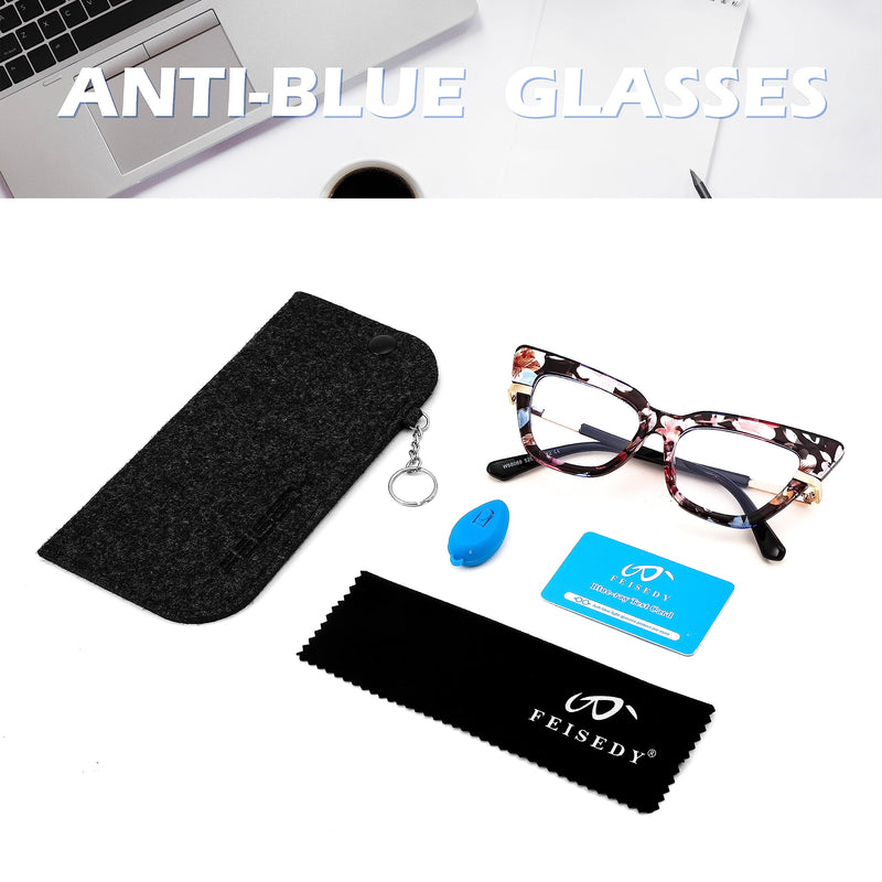 FEISEDY Cateye Blue Light Blocking Glasses for Women Fashion Cat Eye Frame Glasses B2984 002 Colored Frame 52 Millimeters