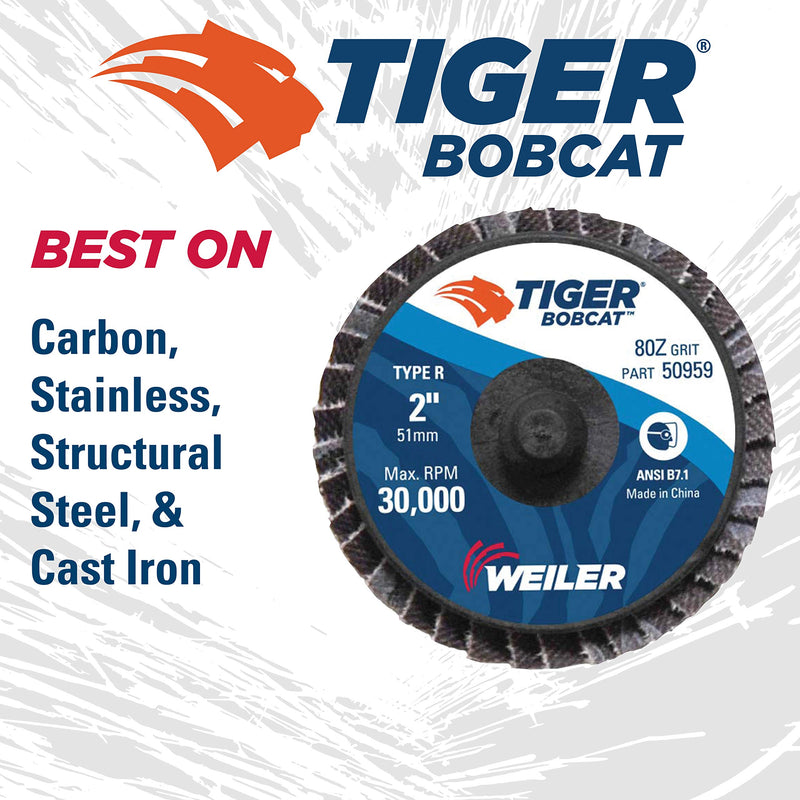 Weiler 50959 2" Bobcat Mini Abrasive Flap Disc, Flat (TY27), Type R Mount, 80Z (Pack of 10) 80 Grit R Mount TYPE 27
