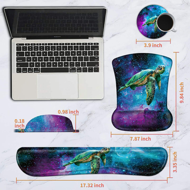 Ergonomic Mouse Pad with Wrist Support and Keyboard Wrist Rest Pad Spsun Non-slip Rubber Base Mousepad for Office Gaming Working Computers Laptop Easy Typing & Pain Relief + Coasters,Galaxy Sea Turtle Galaxy Sea Turtle