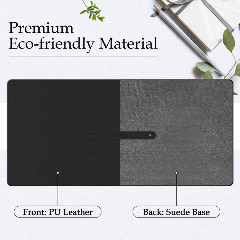 TOWWI PU Leather Desk Pad with Suede Base, Multi-Color Non-Slip Mouse Pad, 24” x 14” Waterproof Desk Writing Mat, Large Desk Blotter Protector (Black) Black 24" x 14"