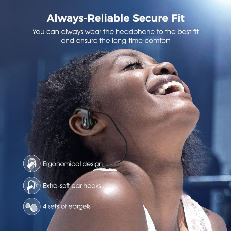 Bluetooth Headphones, Deep Bass Wireless Running Headphones w/16 Hrs Playtime, Bluetooth Earbuds in-Ear w/Earhooks, IPX7 Waterproof Sports Earphones with Microphone for Calls