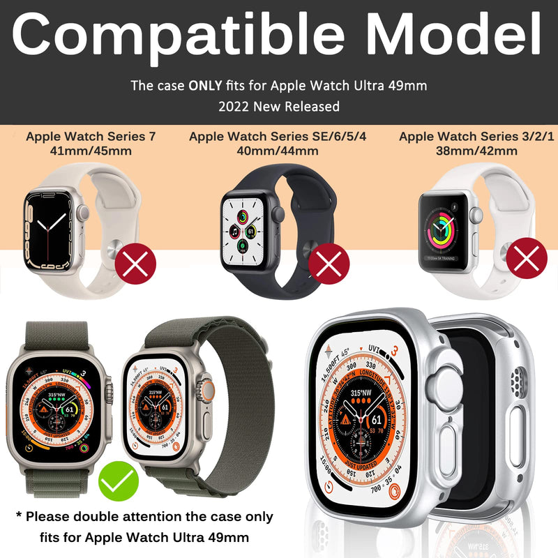 Miimall Compatible Apple Watch Ultra 49mm Case Hard PC Frame [Without Screen Protector] Ultra-Thin Lightweight Woman Man Protective Bumper Shell Case for Apple Watch Ultra 49mm(Silver) Silver