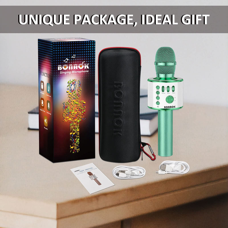 BONAOK Bluetooth Wireless Karaoke Microphone,3-in-1 Portable Handheld Karaoke Mic Speaker Machine Birthday Home Party for PC or All Smartphone Q37 (Green) Green