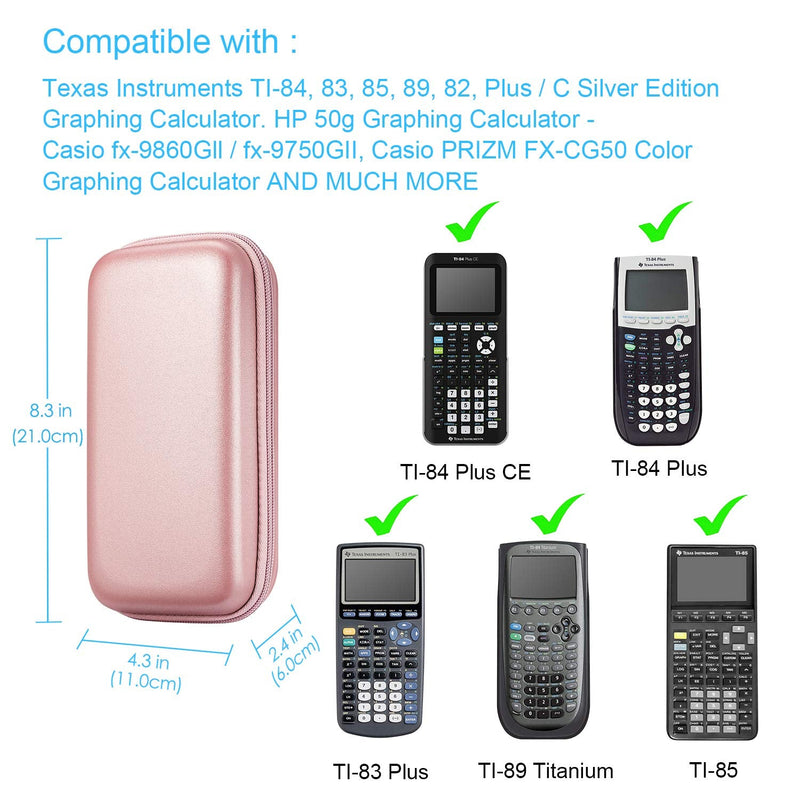 Graphing Calculator Carrying Case for TI-84 Plus CE, Fintie Hard EVA Shockproof Protective Box for TI-84 Plus/TI-83 Plus CE/Casio fx-9750GII (Rose Gold) * Rose Gold *Medium