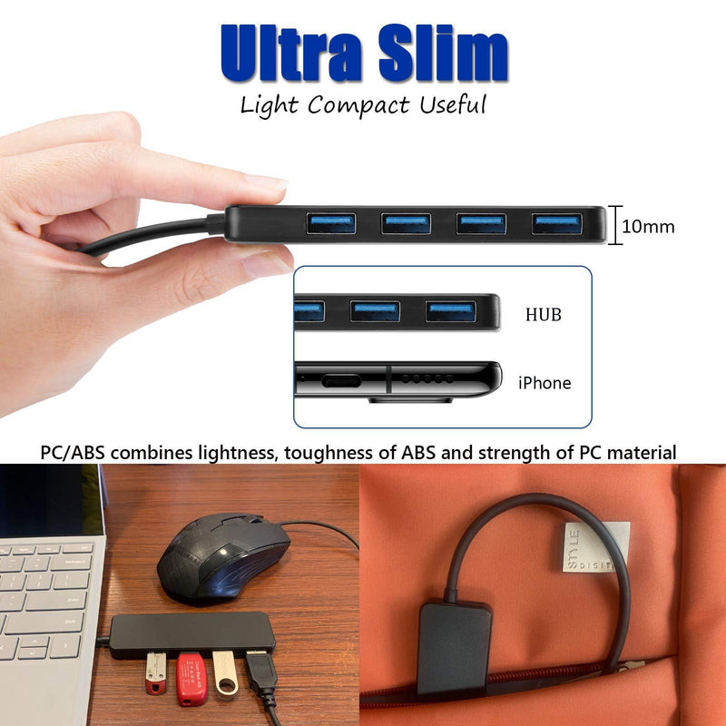4-Port USB Hub 3.0, T-Sound USB Splitter for Laptop, Ps4 Keyboard and Mouse Adapter for Dell, Asus, HP, MacBook Air, Surface Pro, Acer, Xbox, Flash Drive, HDD, Console, Printer, Camera