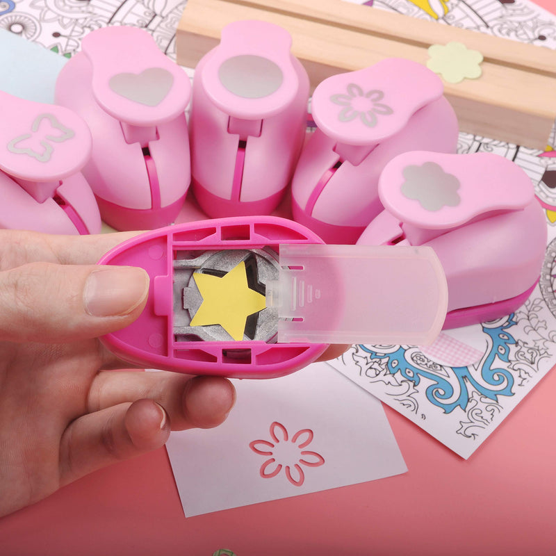 BearBoss 6 Pcs Paper Punch, 1 Inch Craft Hole Punch Handmade Hole Scrapbooking Punches, Different Shape Crafting Designs for Kindergarten Teacher Office Supplies Pink 6 Different Shapes