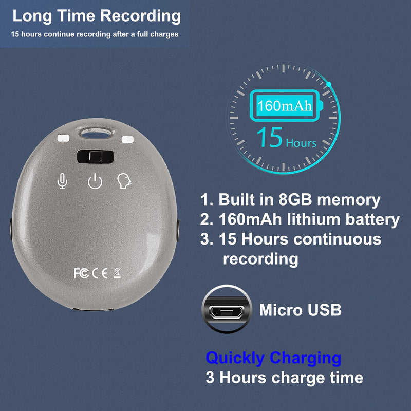 8GB Voice Recorder,Voice Activated Recording Device with MP3 Player for Lecures,Meeting,Interviews,USB Files Transfer & Charge