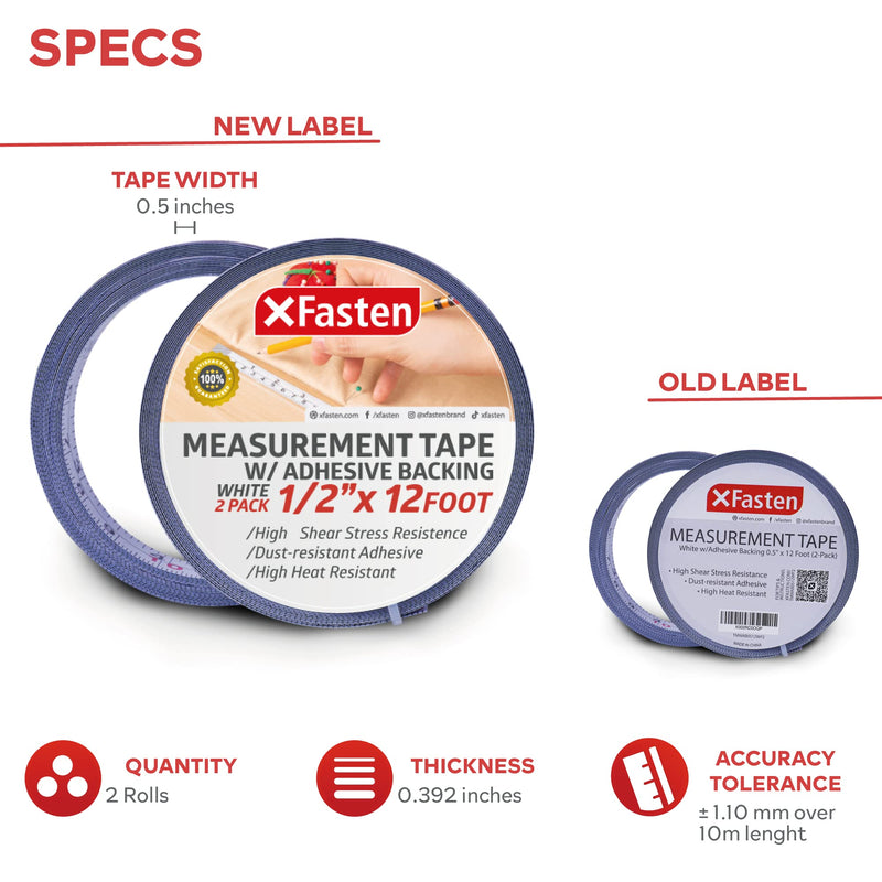 XFasten Tape Measure with Adhesive Back, 0.5-Inch x 12-Feet (2-Pack) Left to Right Peel and Stick Measuring Ruler Tape for Workbench, Woodworking, Sewing; Sticky Self-Adhesive Metal Measuring Tape