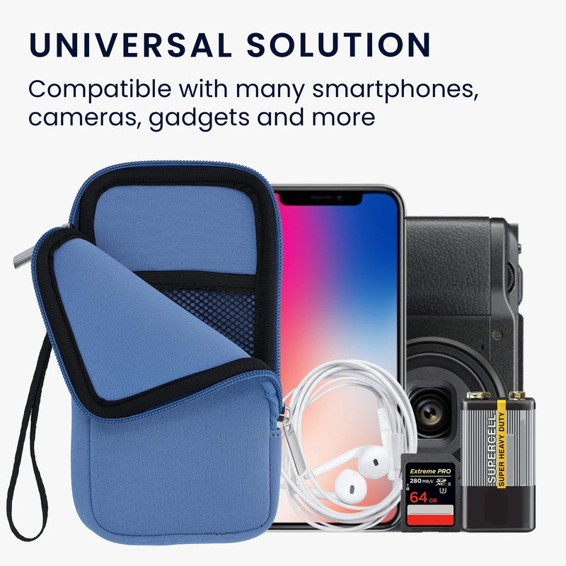 kwmobile Neoprene Phone Pouch Size XL - 6.7/6.8" - Universal Cell Sleeve Mobile Bag with Zipper, Wrist Strap - Azure Blue XL - 6,7/6,8"