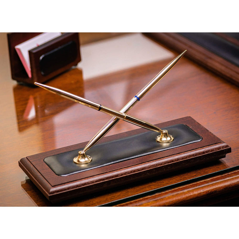 Dacasso A8404 Walnut and Leather Double Pen Stand