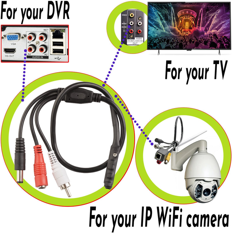 CCTV Microphone Outdoor Microphone for WiFi Security Camera IP: Audio Microphone CCTV Surveillance Microphone RCA with High Sensitive Preamp Amplified Pickup Device Mic External Camera Sound (3Pack)