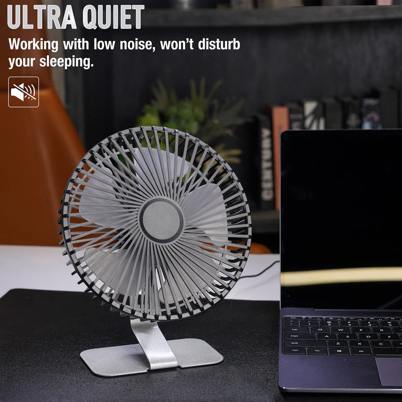 SLENPET 6 inch USB Desk Fan, Upgraded Strong Airflow, 4 Speeds, Ultra-quiet, 90Â° Rotation for Better Cooling, Portable Mini Powerful Desktop Fan, Small Personal Cooling Fan for Home Office Outdoor Silver