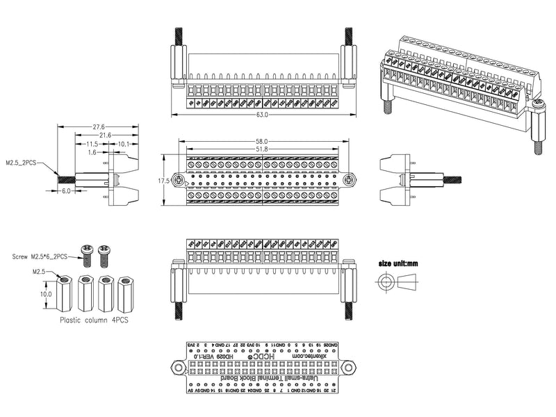 Ultra-Small RPi Pinout Terminal Block Breakout Board Module for Raspberry Pi