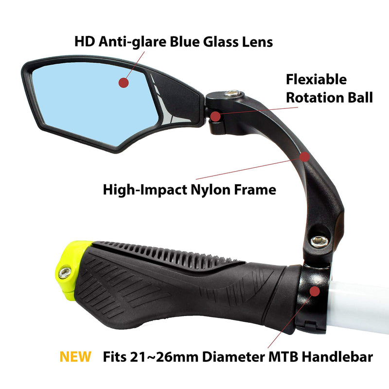 Hafny New Handlebar Bike Mirror, HD Blast-Resistant, Safe Crystal Clear Glass Mirror, Adjustable Rotatable Bike Mirror, Rearview Mirror, Bicycle Mirror,HF-MR095 Anti-glare Blue Left