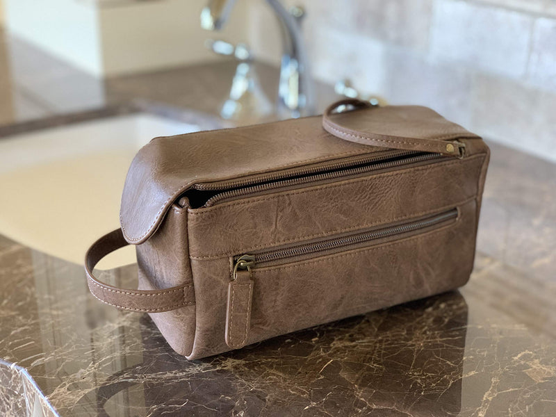 Calissimo Travel Tote Bag - Double Zipper Dopp Kit - Shaving Kit. Large Capacity Toiletry Bag