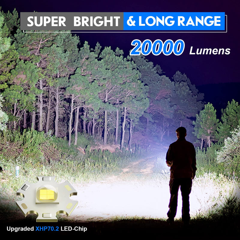 Flashlights LED High Lumens Rechargeable, Goreit 20000 Lumens XHP70.2 Super Bright Flashlight, High Powered Flash Light, Powerful Handheld Tactical Flashlights for Emergency Camping Hiking Gift Black