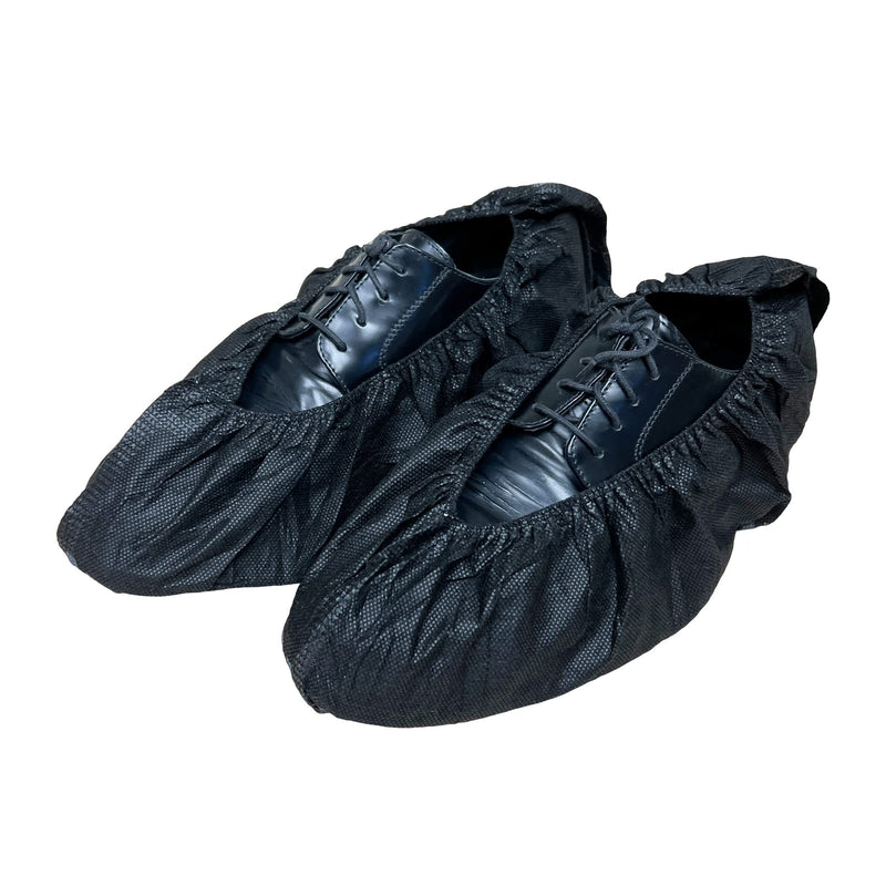 Buena Goods 100 Pack Extra Large Disposable Black Boot & Shoe Covers. Reusable Premium Water Resistant Durable Booties with Non Slip Treads for Indoor Use. Fits US Men's Size 14 & Women's 16 Shoe Size