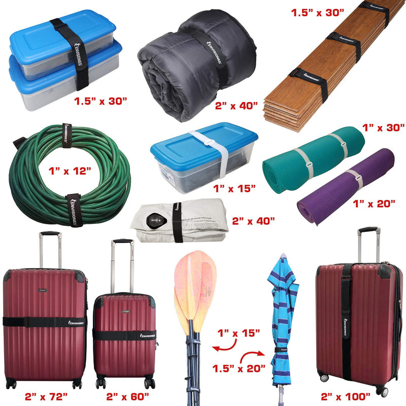 Elastic Reusable Cinch Straps 1"x15" - 10 Pack Hook and Loop - Plus 2 Free Bonus Reusable Cable Ties 1" x 15"