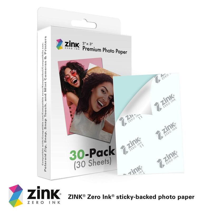 Zink 2"x3" Premium Instant Photo Paper (30 Pack) Compatible with Polaroid Snap, Snap Touch, Zip and Mint Cameras and Printers 30 Pack