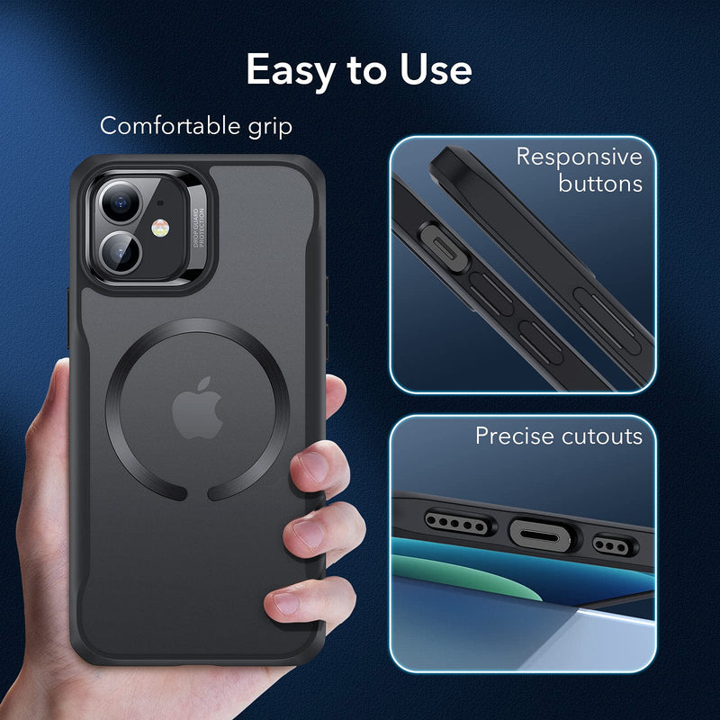 ESR Sidekick Hybrid Compatible with iPhone 12 Case/Compatible with iPhone 12 Pro Case (2020), with HaloLock Magnetic Wireless Charging, Scratch Resistant Back, Grippy Protective Frame, Frosted Black
