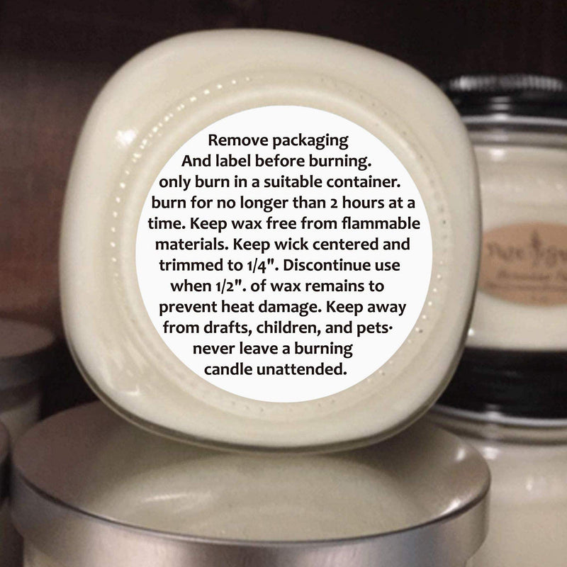 Candle Warning Stickers, 1.5" Round Label, 300 Labels, Black and White Text, Sticker Decal for Candle Jars, Tins and Votives