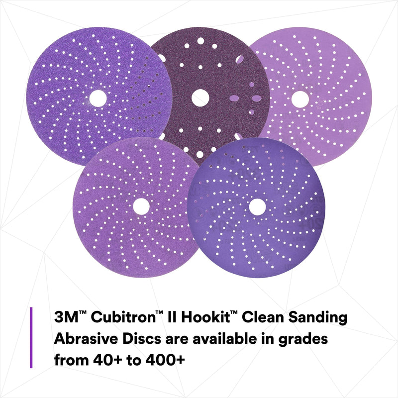 3M Cubitron II Hookit Clean Sanding Abrasive Disc, 31483, 6 in, 320+ Grade, 50 Discs per Carton, Purple