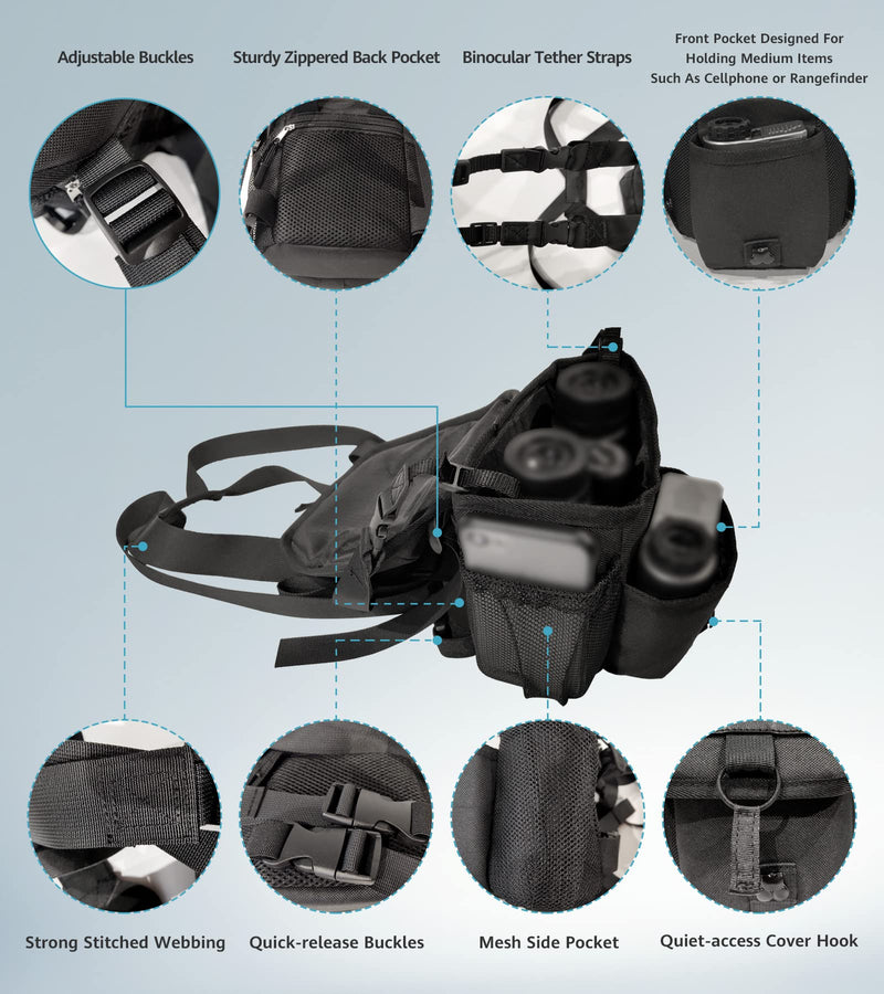 Waterproof Binocular Harness Chest Pack, Bino Harness with Range Finder Phone Pocket, Durable Lightweight Bag Rain Gear for Outdoor Hiking Hunting Fishing, Gaiarena