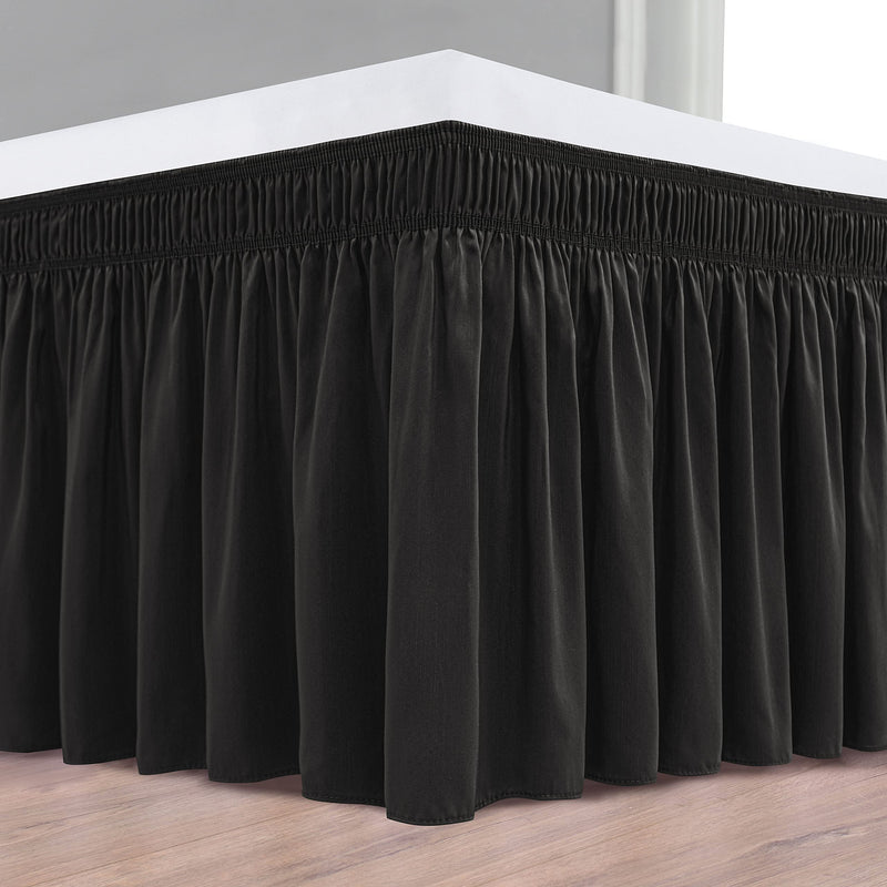 Biscaynebay Wrap Around Bed Skirts for Twin & Twin XL Beds 12 Inches Drop, Black Elastic Dust Ruffles Easy Fit Wrinkle & Fade Resistant Silky Luxurious Fabric Solid Machine Washable Twin-12" Drop