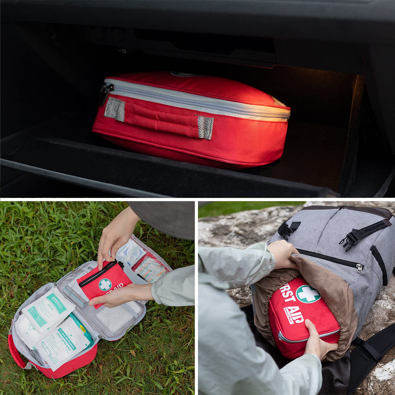 2-in-1 First Aid Kit (215 Piece) + Bonus 43 Piece Mini First Aid Kit -Includes Eyewash, Ice(Cold) Pack, Moleskin Pad and Emergency Blanket for Travel, Home, Office, Car, Workplace