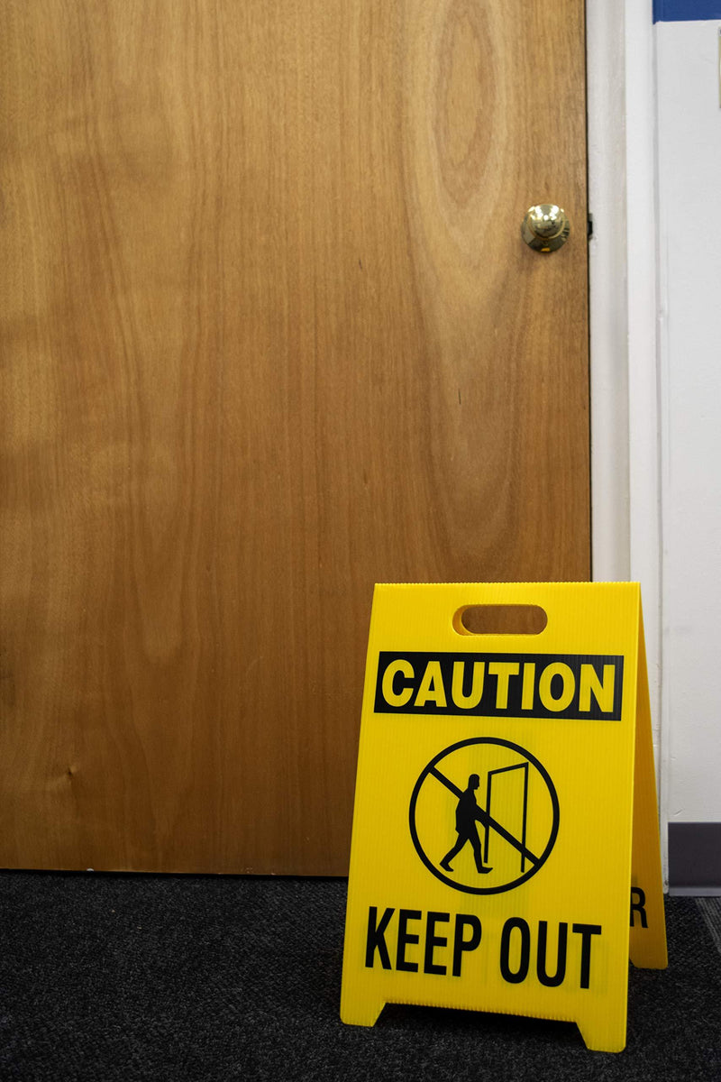 NMC FS8 CAUTION DO NOT ENTER Sign with Graphic - 12 in. x 19 in. Corrugated Plastic, Double-Sided Floor Sign with Black on Yellow