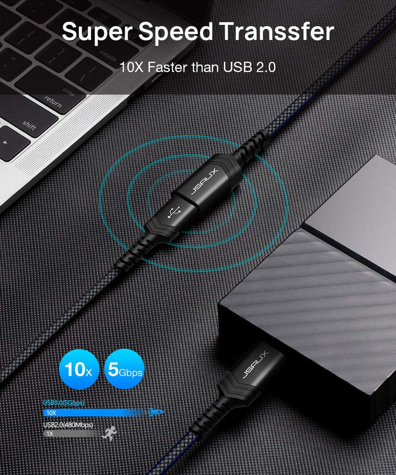 JSAUX USB 3.0 Extension Cable, (2 Pack 6.6ft) USB A Male to Female Extension Extender Cord High Data Transfer Compatible for USB Flash Drive, Keyboard, Mouse, Xbox, Hard Drive and More-Black Black
