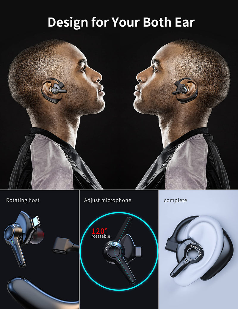 Dual-Mic AI Noise Cancelling Bluetooth Headset for Cell Phones, 10 Days Standby 30Hrs HD Talktime Bluetooth Earpiece IPX6 Waterproof Ultralight for Driving/Truckers/Business EM-BT01