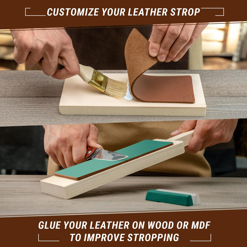 BeaverCraft LS2P11 Sharpening Set Leather Strop Set - Leather Strop with Green and White Polishing Agent - Strop Polishing Paste Set (Set #2) SET #2