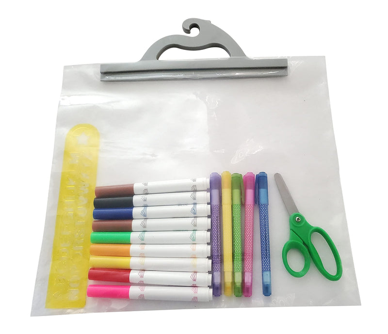 10 Snap Seal Handle Hanging Storage Bags for Classroom Book Buddy Bags (14”x12.5”) Bundle with 24 ct Removable Labels (2.5”x5”) - Also for Library, Homeschool, Pharmacy Hang-Up Bags, Clear