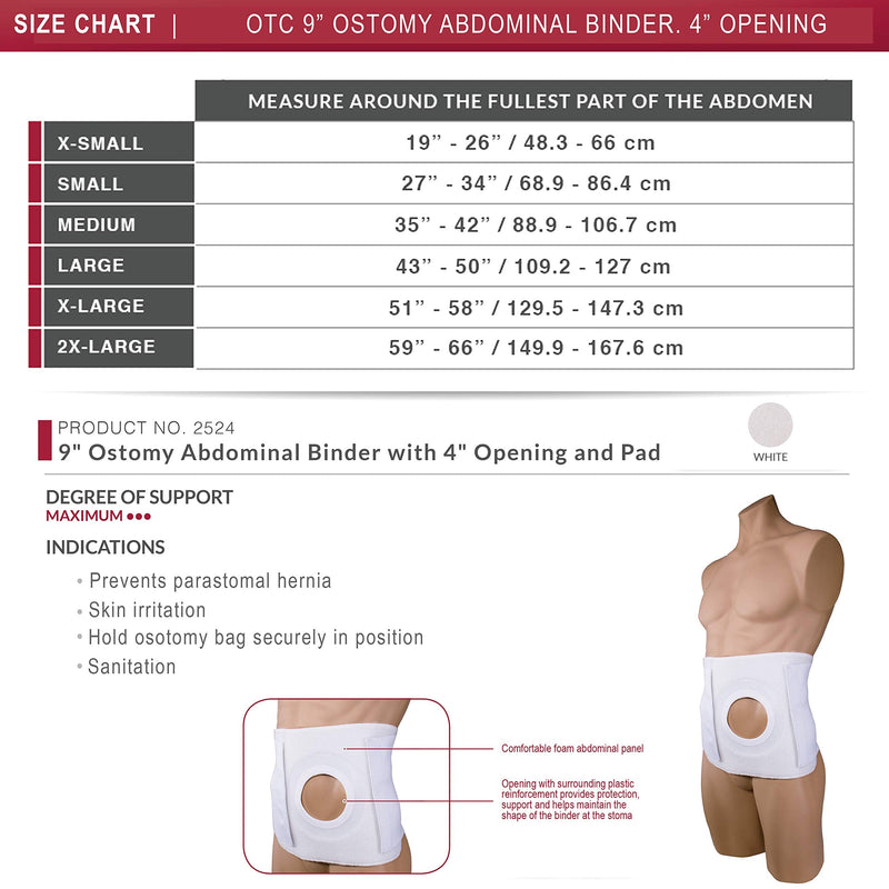 OTC Ostomy Abdominal Binder, Stoma Support, henia colostomy, 9" Belt, 4" Opening, X-Large X-Large (Pack of 1)