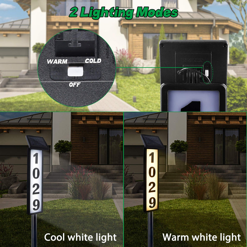 FORUP Solar Lighted House Address Numbers Sign, Solar Powered House Numbers Light, LED Illuminated Outdoor Address Plaque for Home Yard Garden House