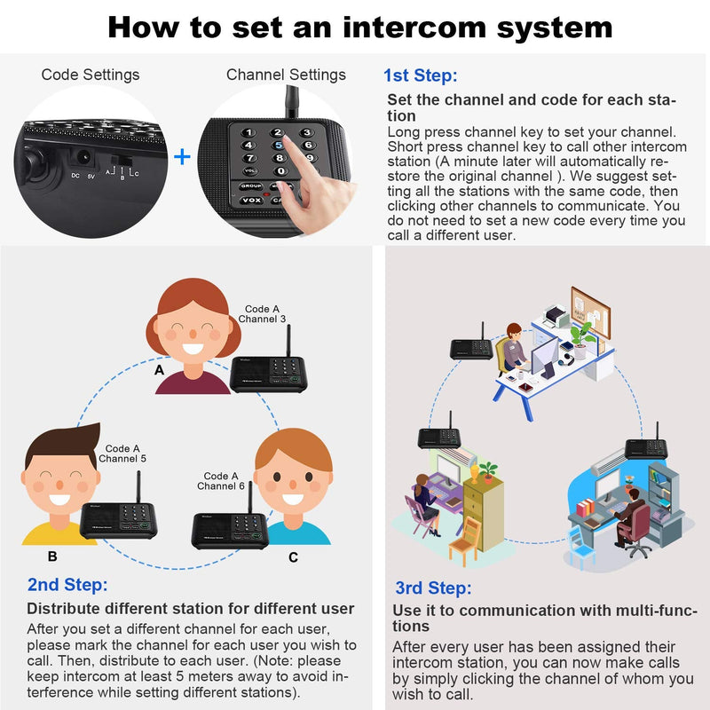 Wuloo Intercoms Wireless for Home 1 Mile (5280 Feet) Range 10 - Channel, Wireless Intercom System for Home House Business Office, Room to Room Intercom, Home Communication System (2 Packs, Black)