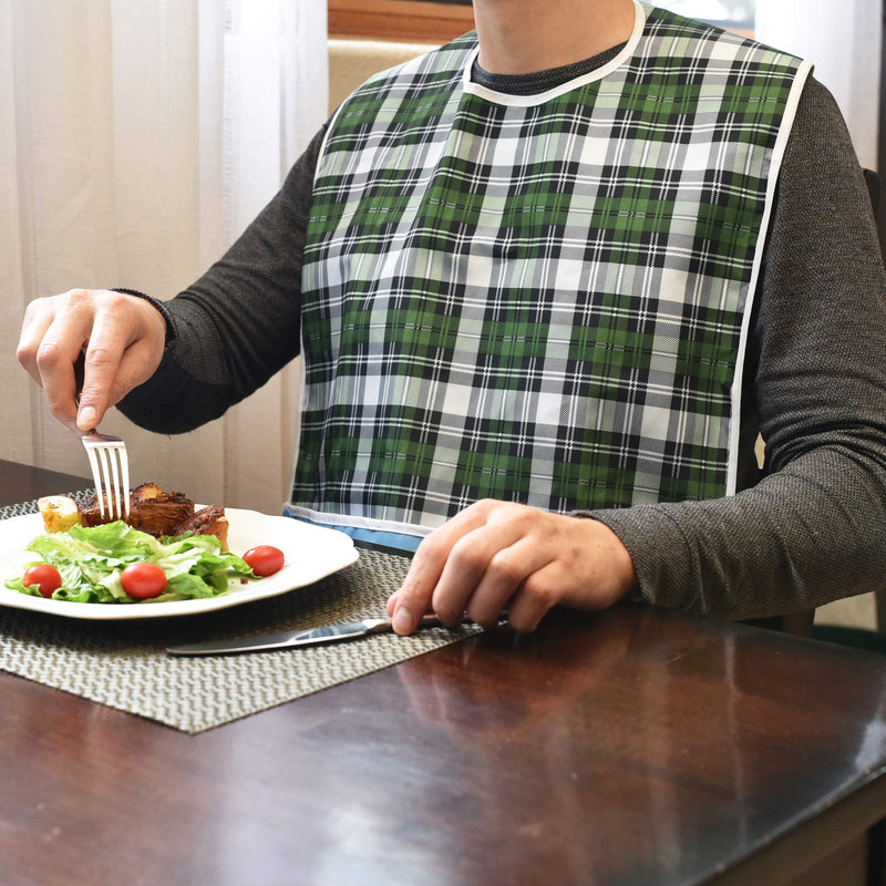 3 Pack Adult Bibs with Crumb Catcher - Waterproof and Reusable Clothing Protectors for Elderly Men and Women