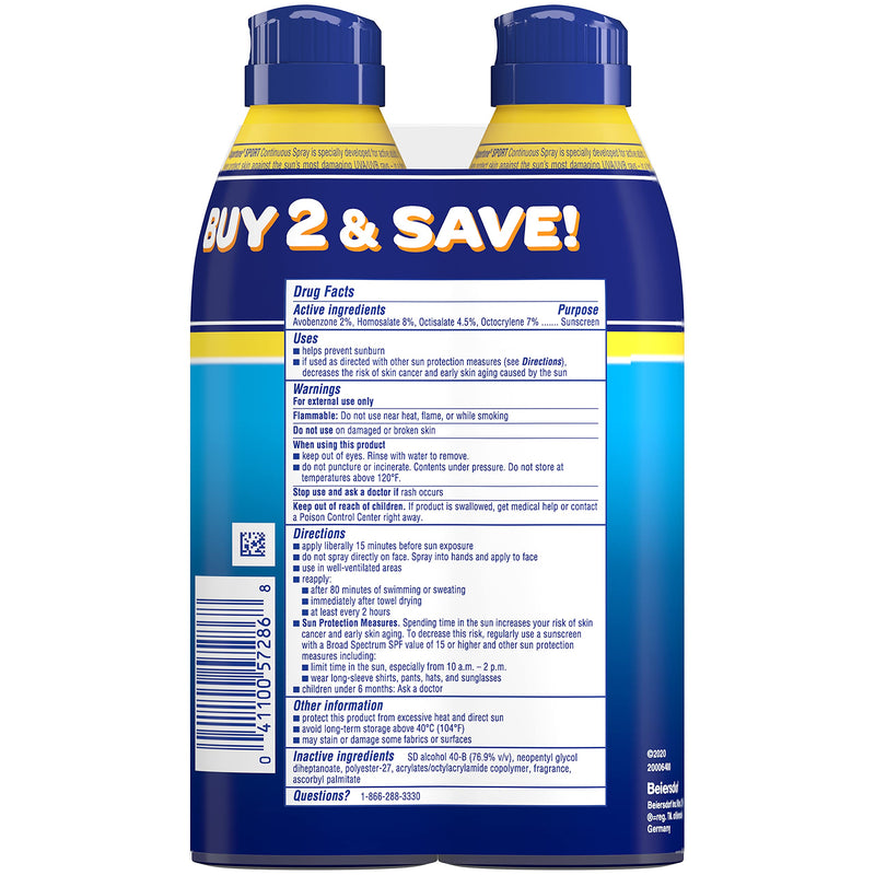 Coppertone Sport Continuous Sunscreen Spray Broad Spectrum SPF 30 (5.5 Ounce per Bottle, Pack of 2) (Packaging May Vary)