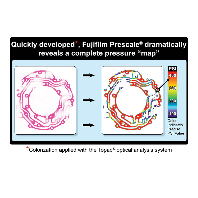 Fujifilm Prescale Sample Pack - Ultra Low (LLLW) - Surface Pressure Mapping - Pressure Indicating Film - Tactile Sensor - Pressure Range 28-85 PSI - (L 4 inch x W 2.5 inch Sheets)