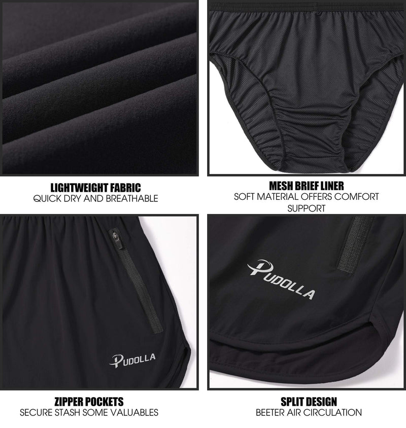 Pudolla Men’s Running Shorts 3 Inch Quick Dry Gym Athletic Workout Shorts for Men with Zipper Pockets Small Black