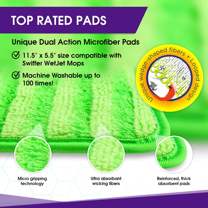 Turbo Microfiber Mop Pads - Pack of 8 Reusable, 12-inch Floor Pad Refills - Compatible with Swiffer Wet Jet Mops - Household Cleaning Tools